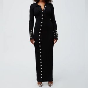 FUMI the Label Janet Dress (Black w/ Crystal Buttons) Size:M - NWT